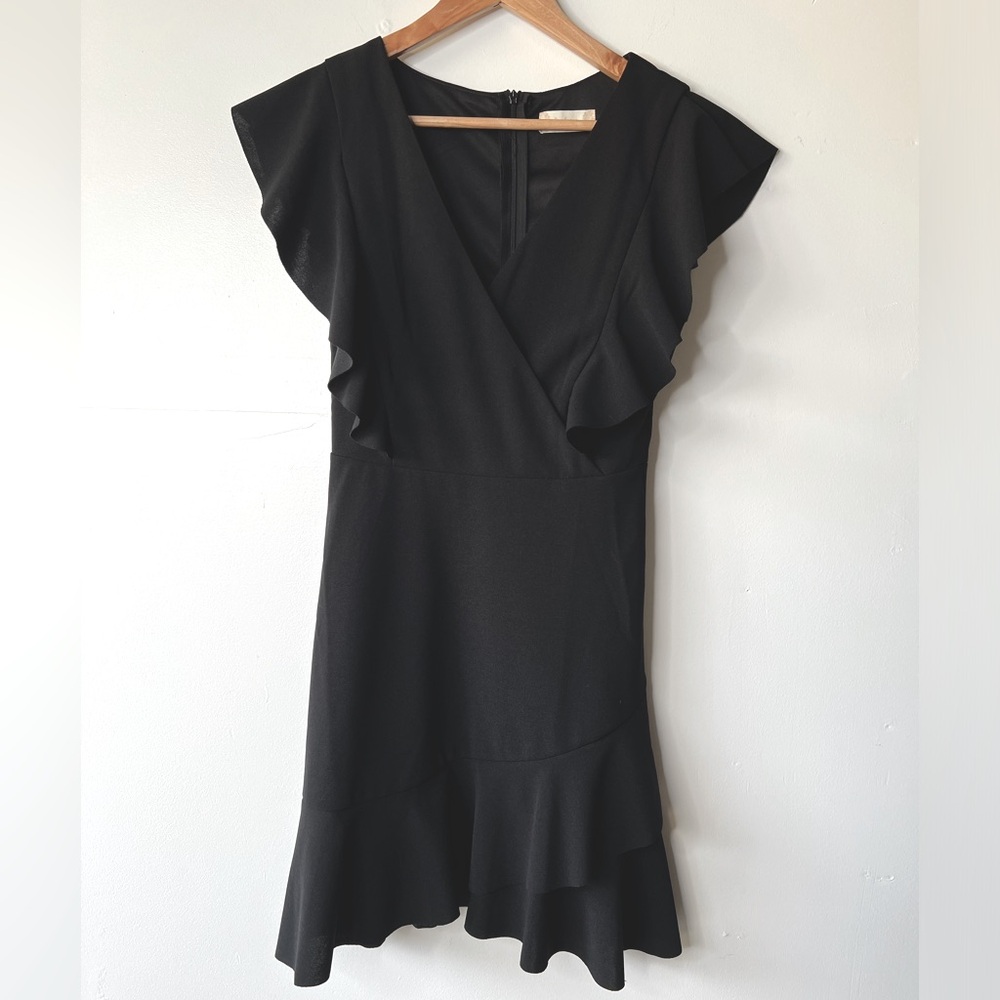 Altar’d State Faux Wrap Ruffle Black Dress, S